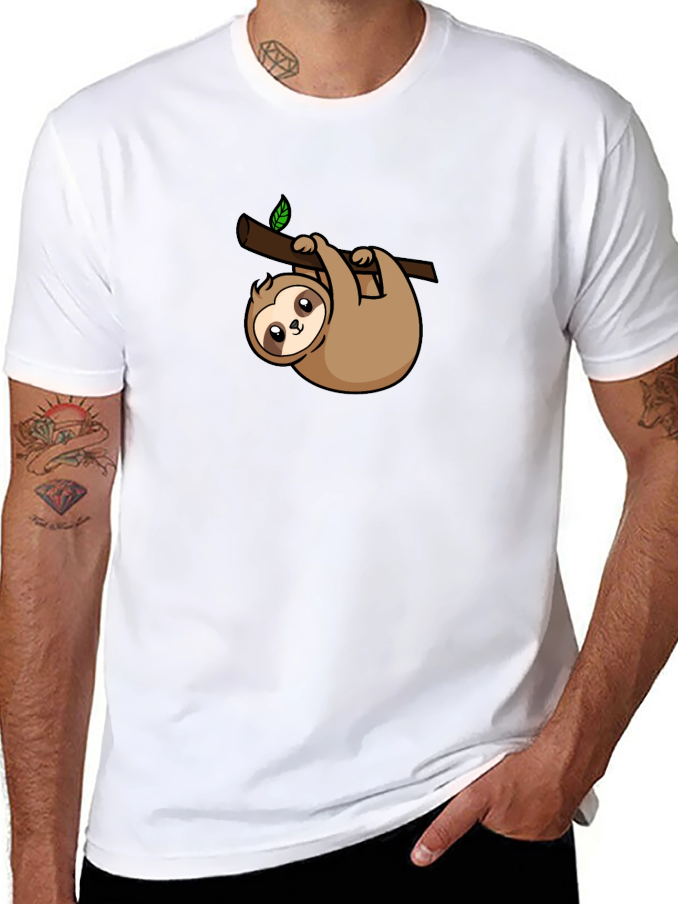 Cute Sloth Graphic Tee - Black