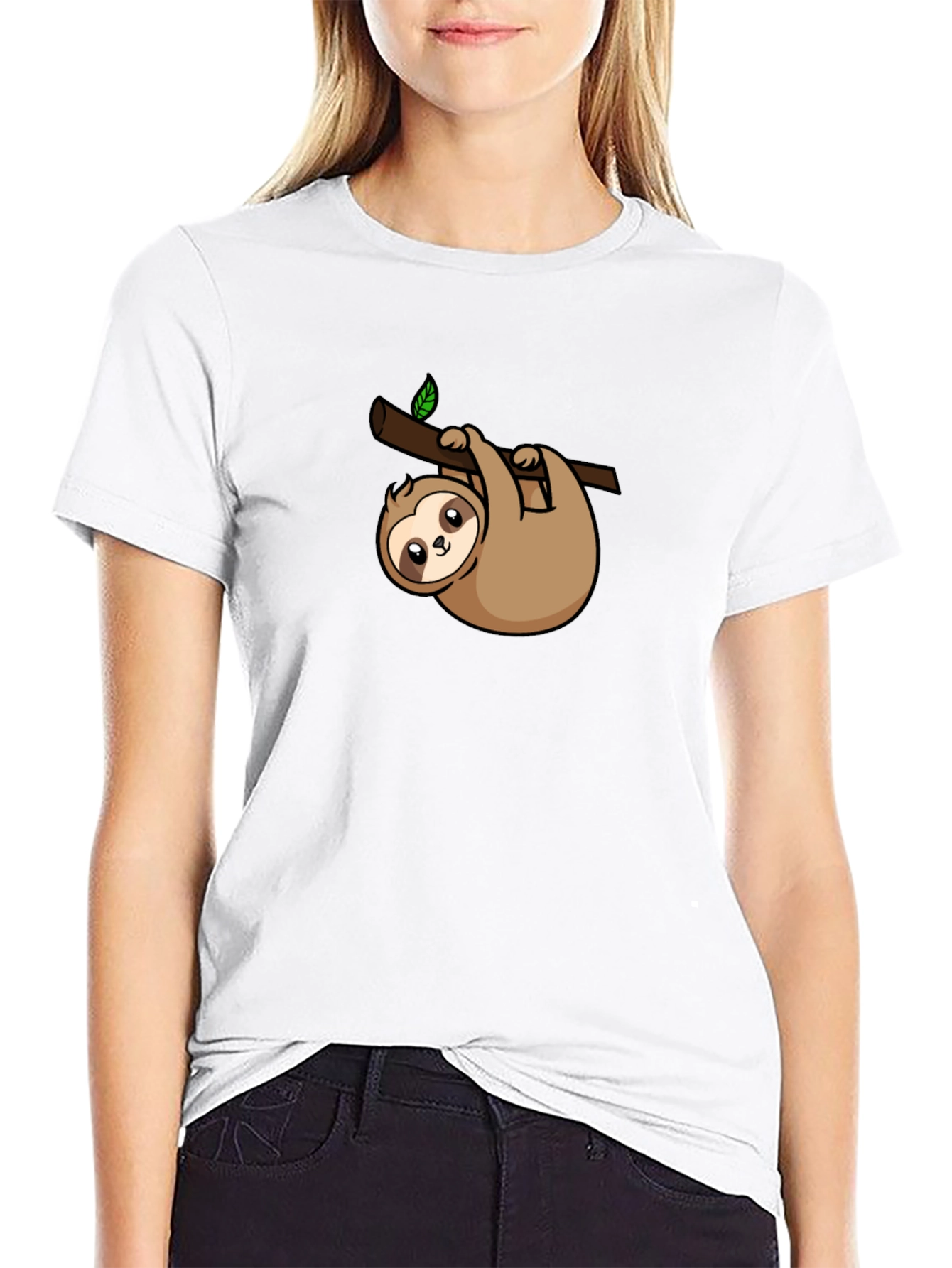Cute Sloth Graphic Tee - Black