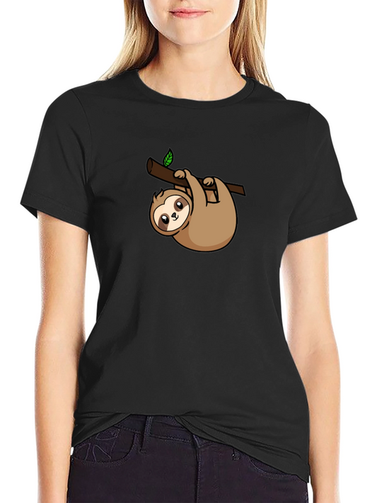 Cute Sloth Graphic Tee - Black