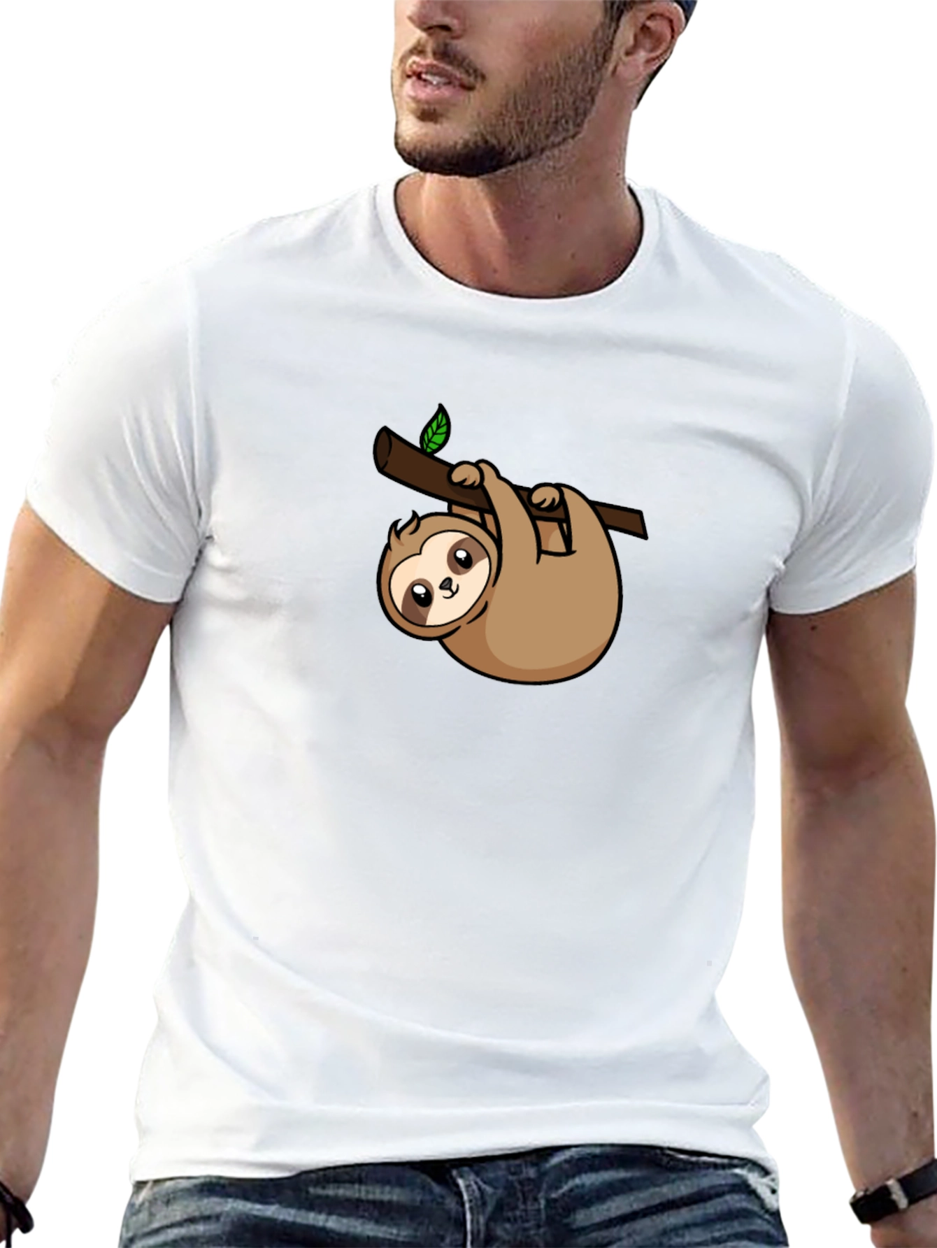 Cute Sloth Graphic Tee - Black