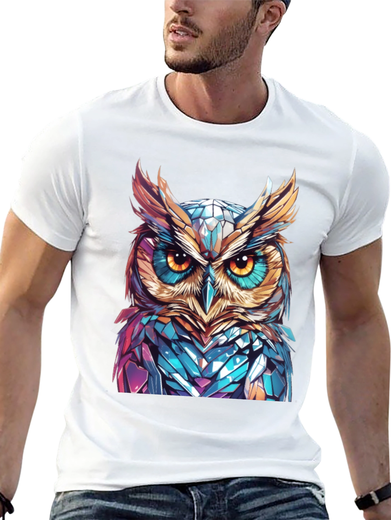 Geometric Owl Graphic Print T-Shirt