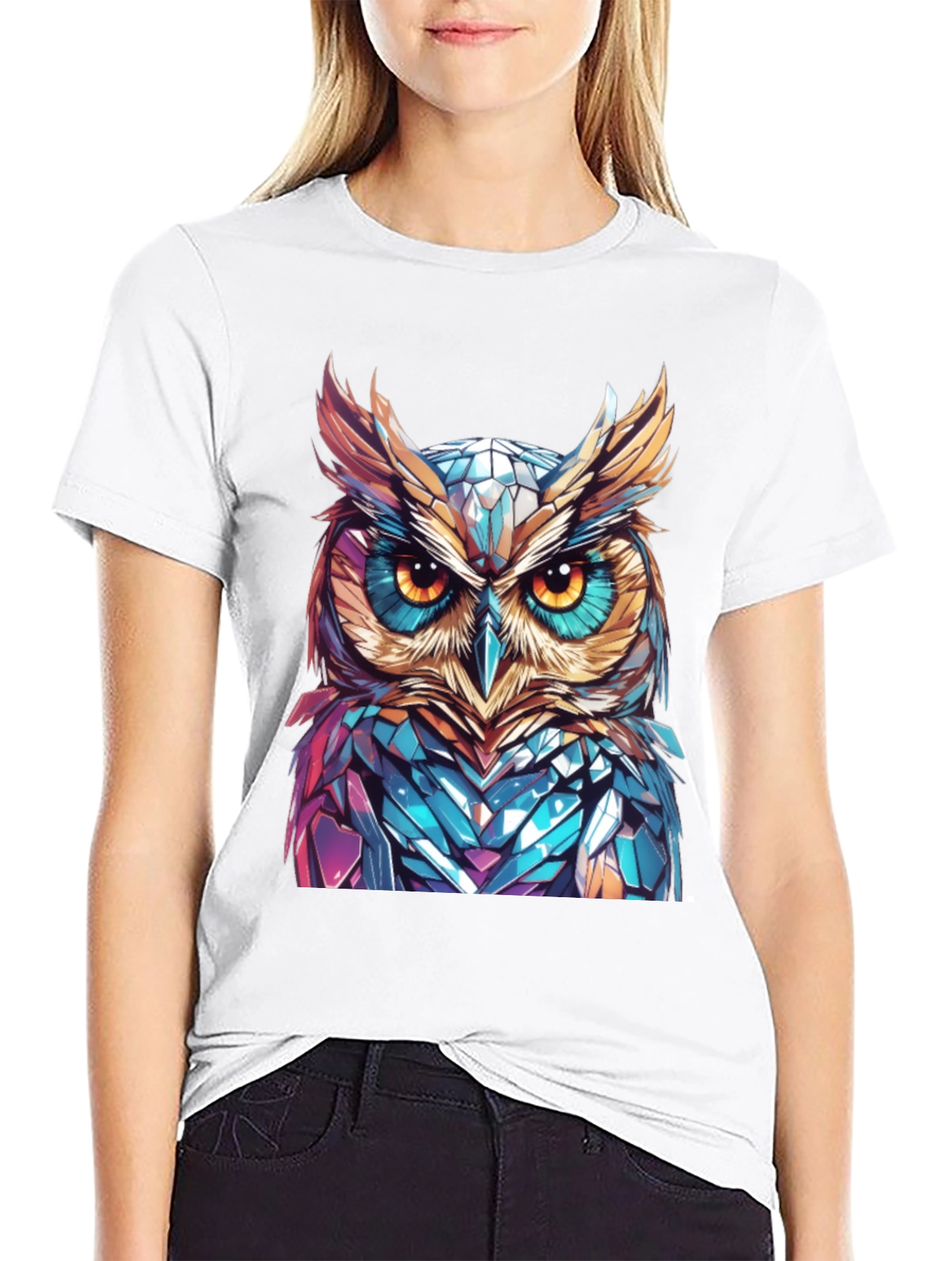 Geometric Owl Graphic Print T-Shirt