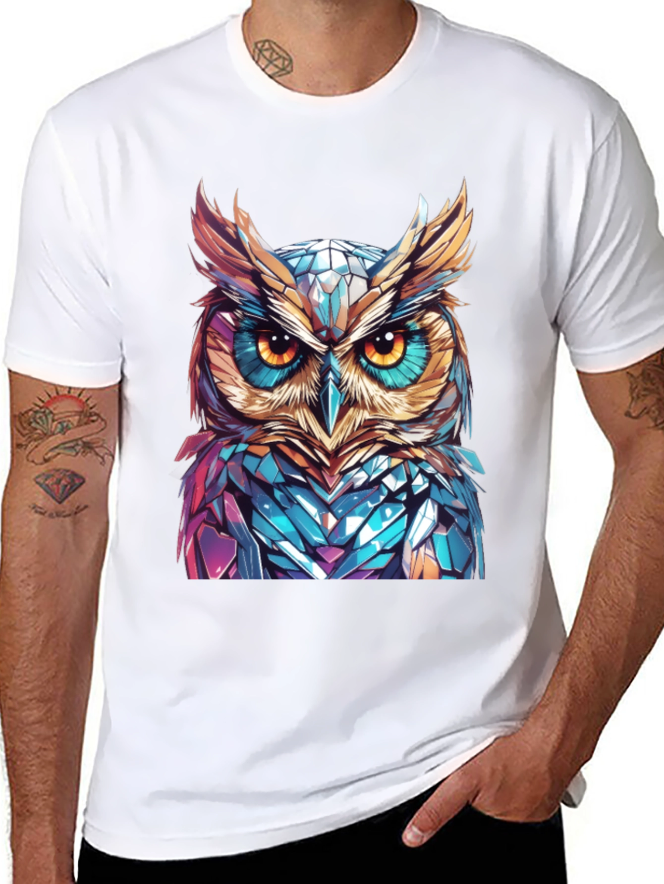 Geometric Owl Graphic Print T-Shirt