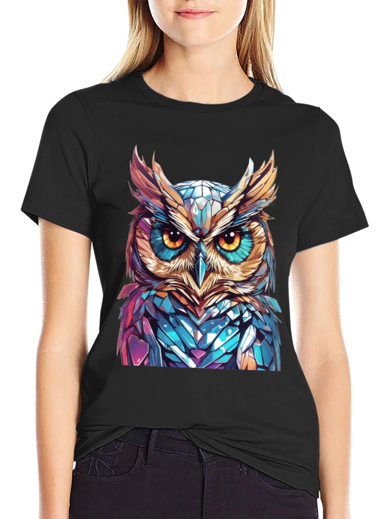 Geometric Owl Graphic Print T-Shirt