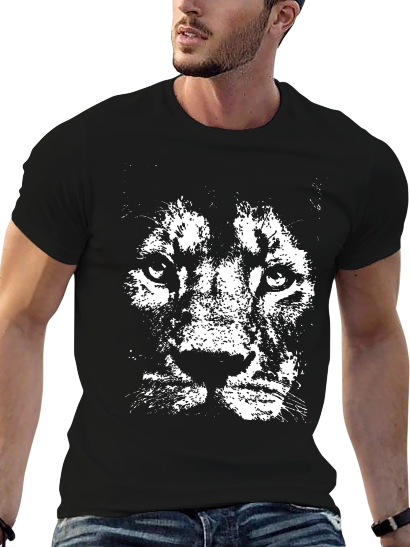 Lion Graphic Print Mens Black T-Shirt