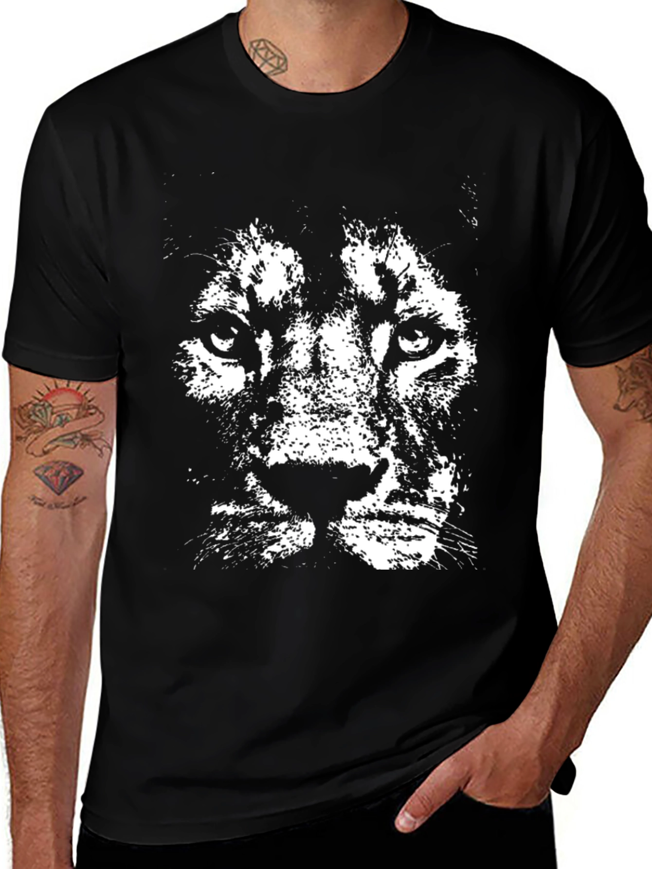 Lion Graphic Print Mens Black T-Shirt