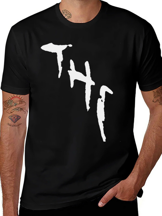 Black Tee with White Abstract THJ Print