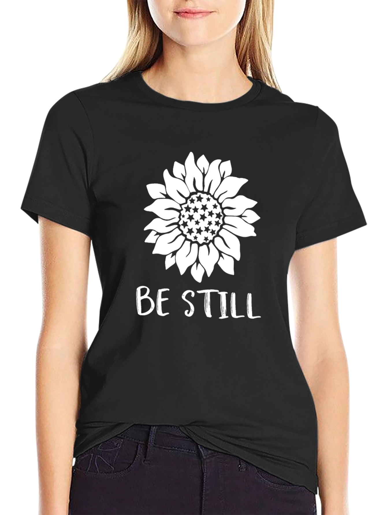 Be Still Sunflower Graphic Tee - Unisex Black T-Shirt