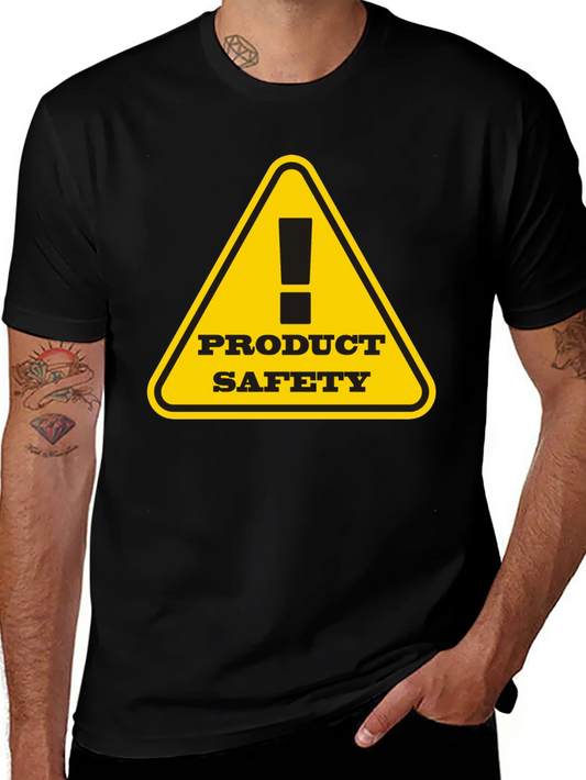 Product Safety Warning Graphic Tee - Black Cotton T-Shirt