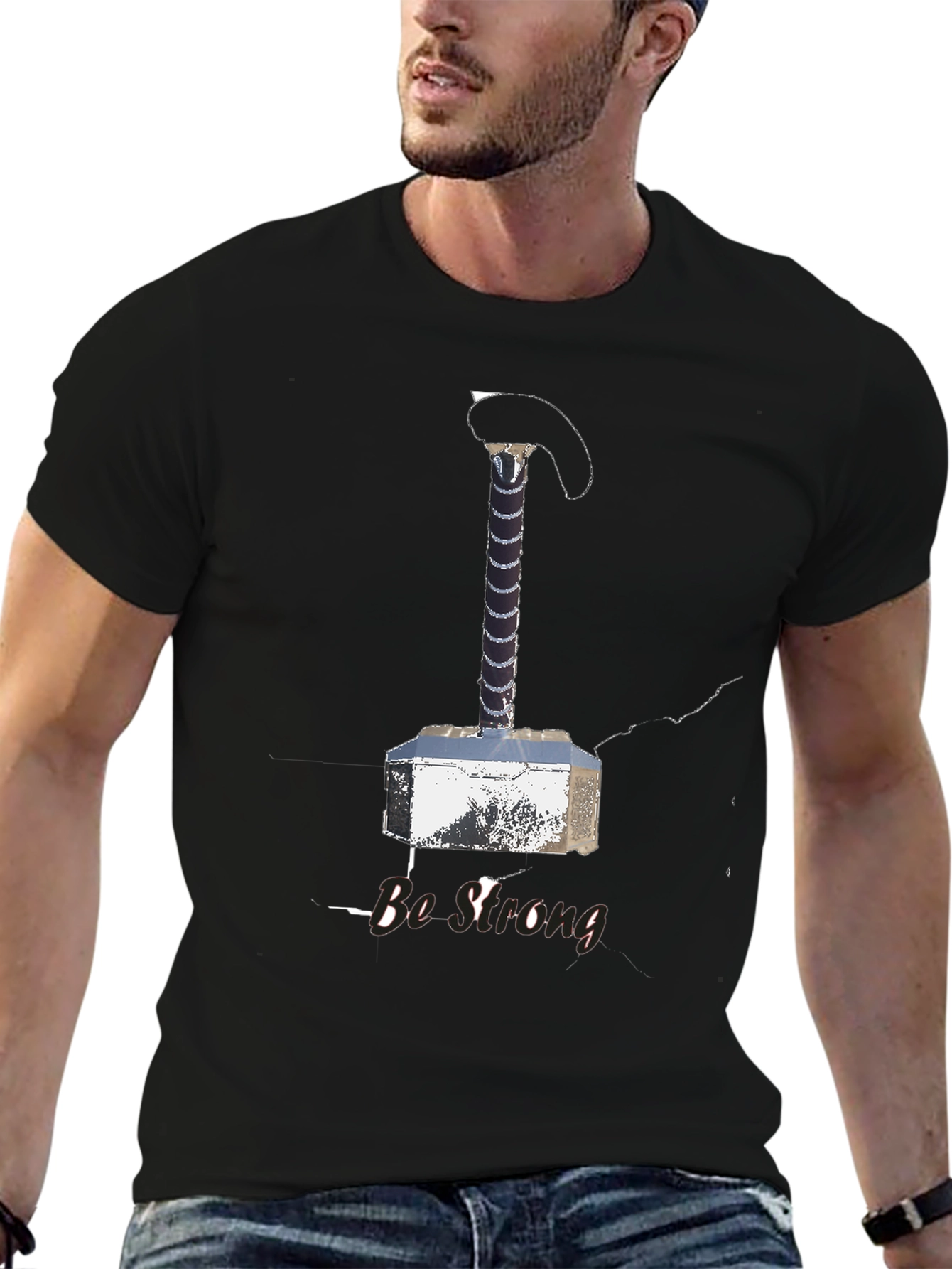 Be Strong Thor Hammer T-Shirt - Black