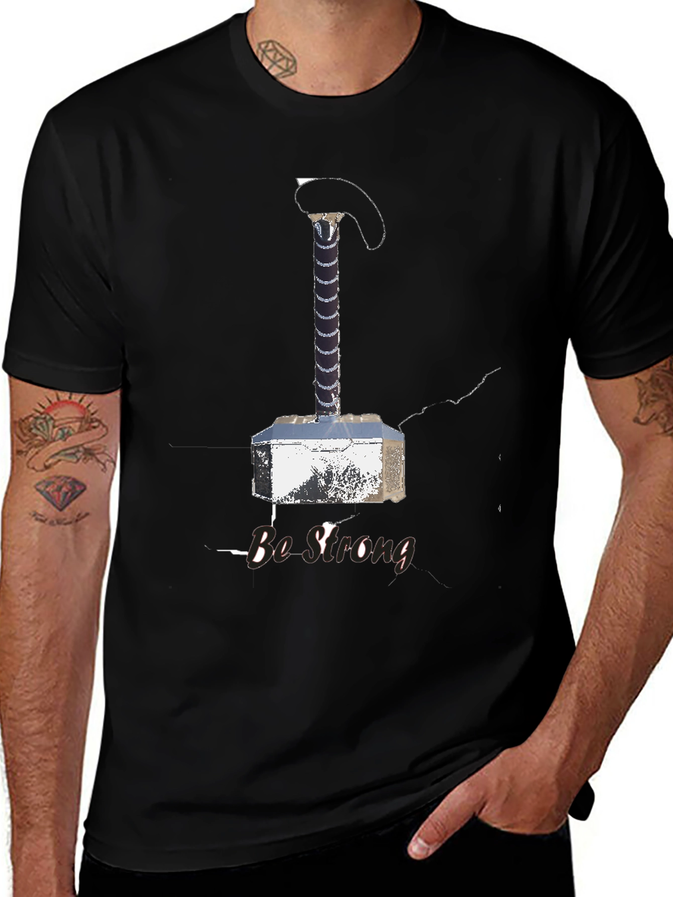Be Strong Thor Hammer T-Shirt - Black