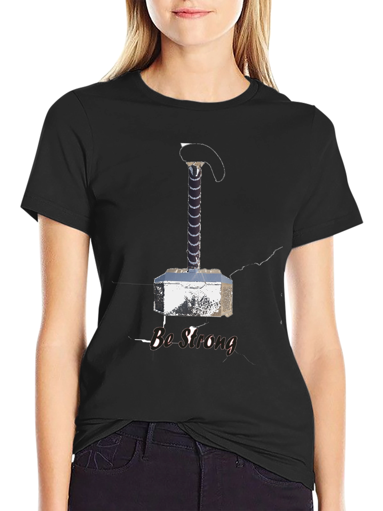 Be Strong Thor Hammer T-Shirt - Black