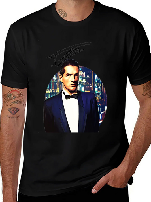 Elegant Man in Tuxedo Graphic Tee - Black