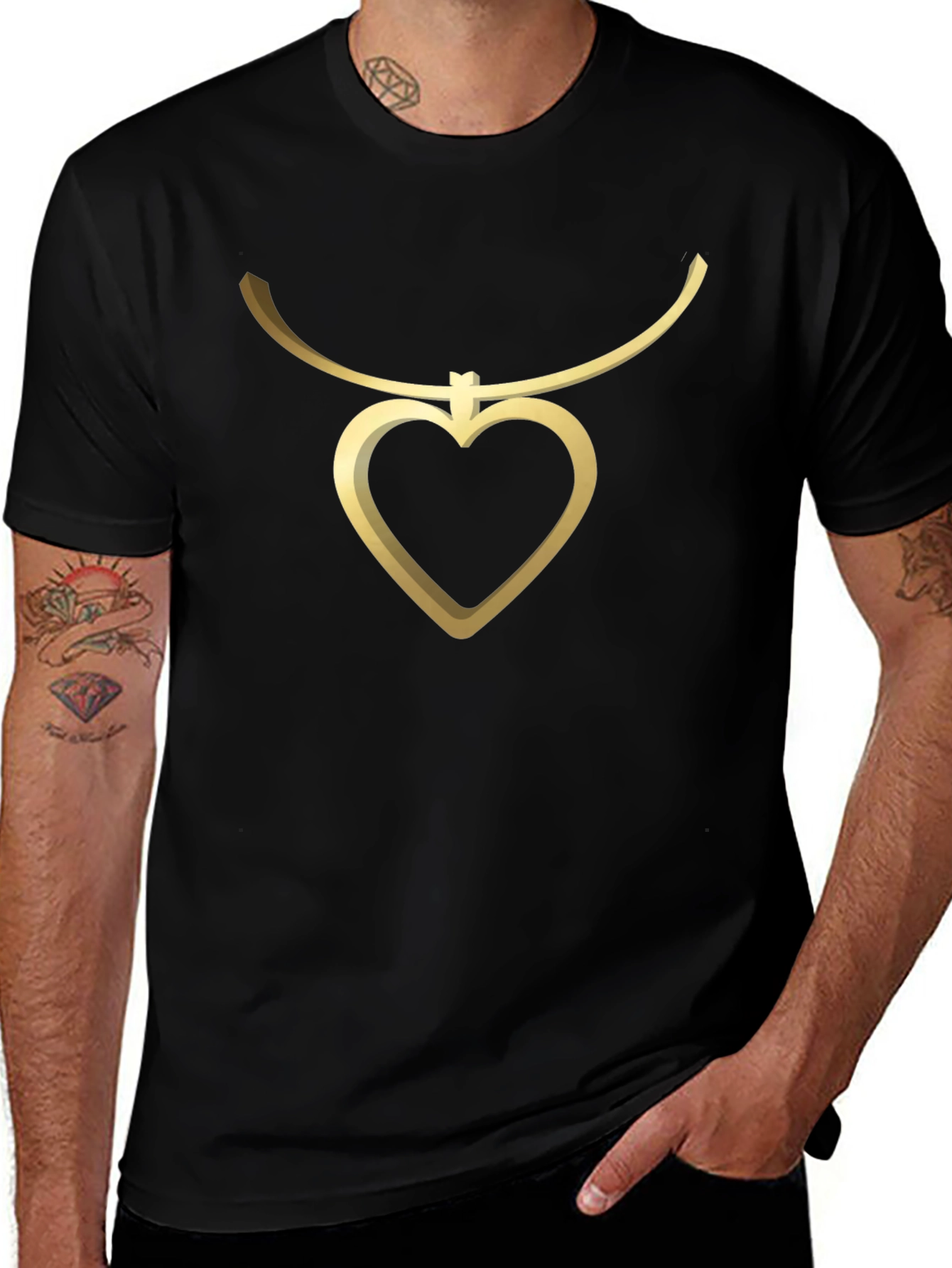 Heart Pendant Tee - Stylish Mens Black T-Shirt