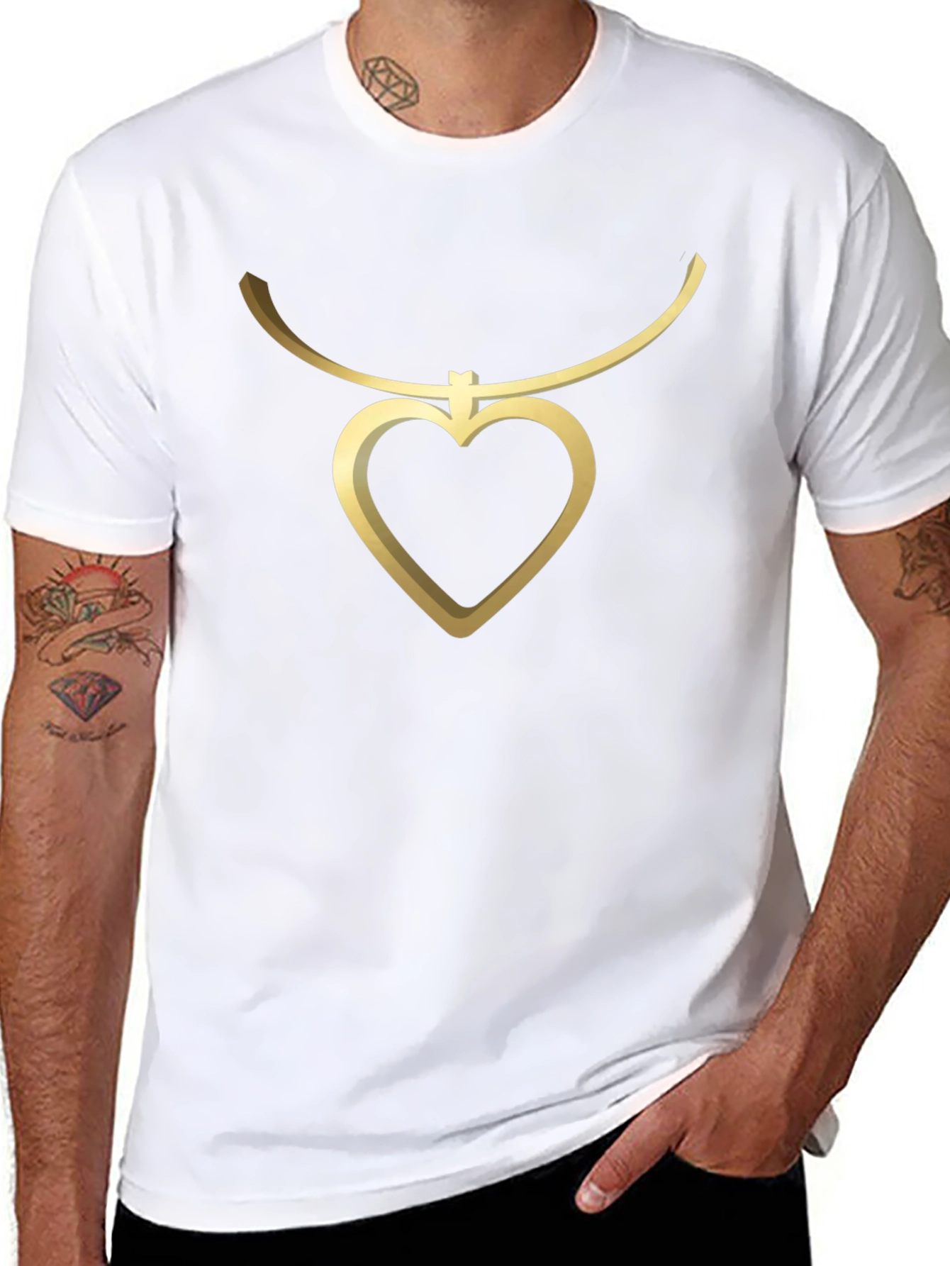Heart Pendant Tee - Stylish Mens Black T-Shirt