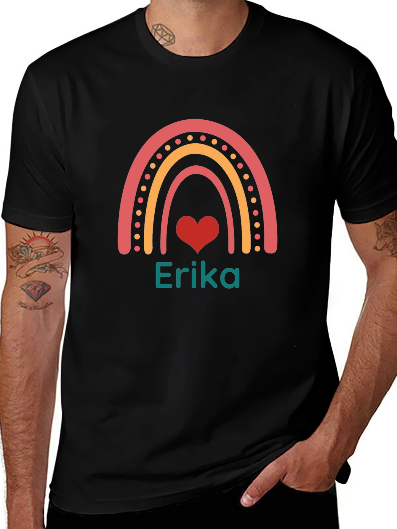 Personalized Erika Rainbow Heart T-Shirt