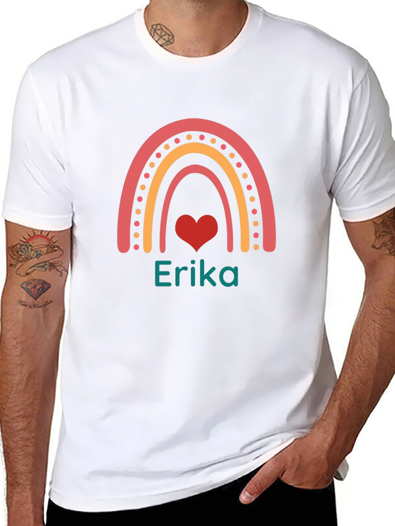 Personalized Erika Rainbow Heart T-Shirt