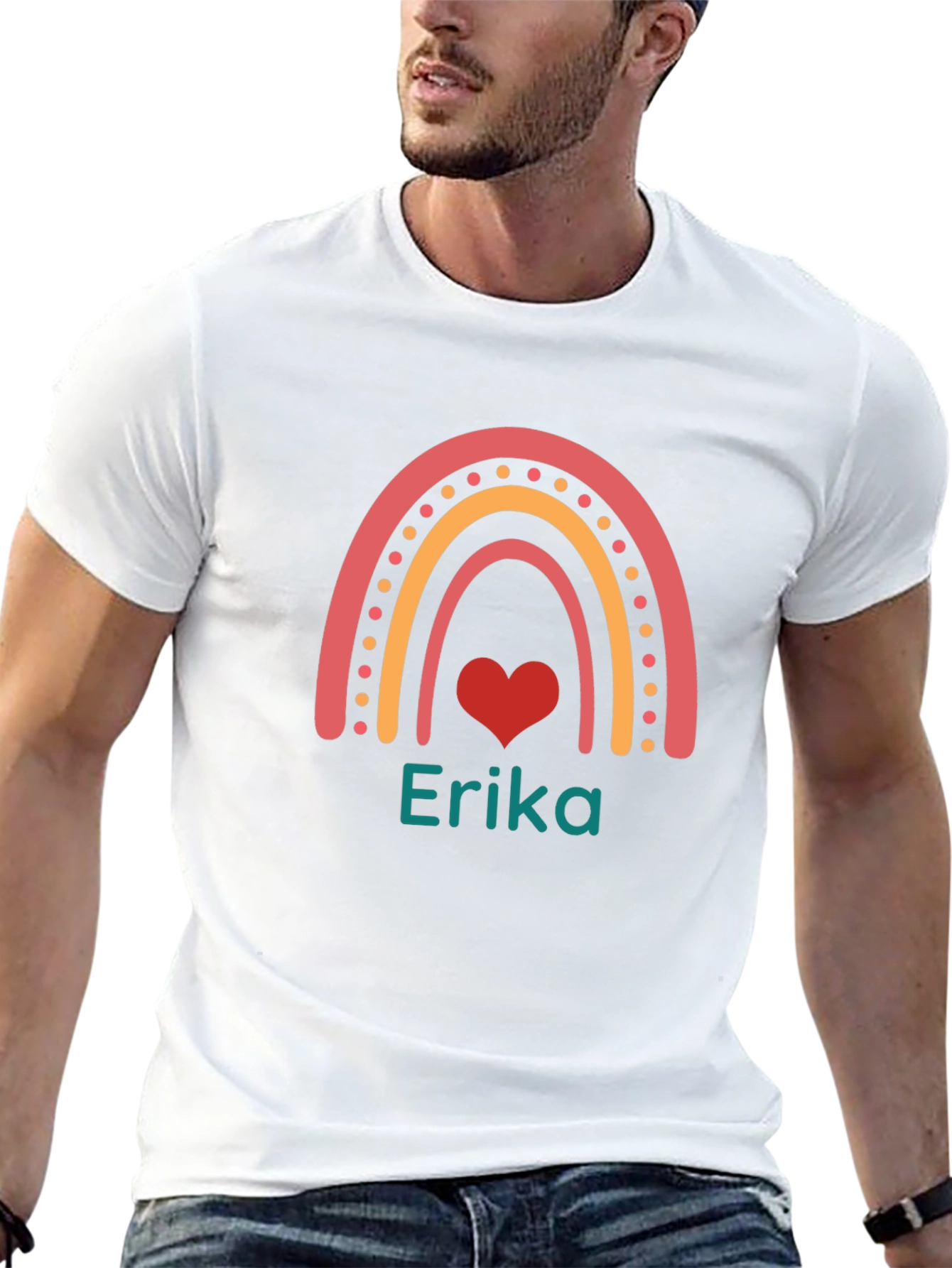 Personalized Erika Rainbow Heart T-Shirt