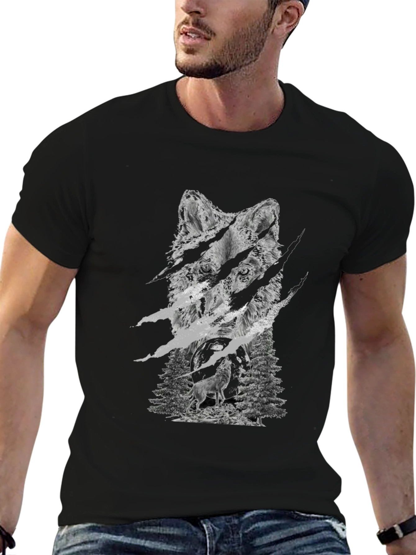Wolf Graphic Tee - Black Cotton Blend