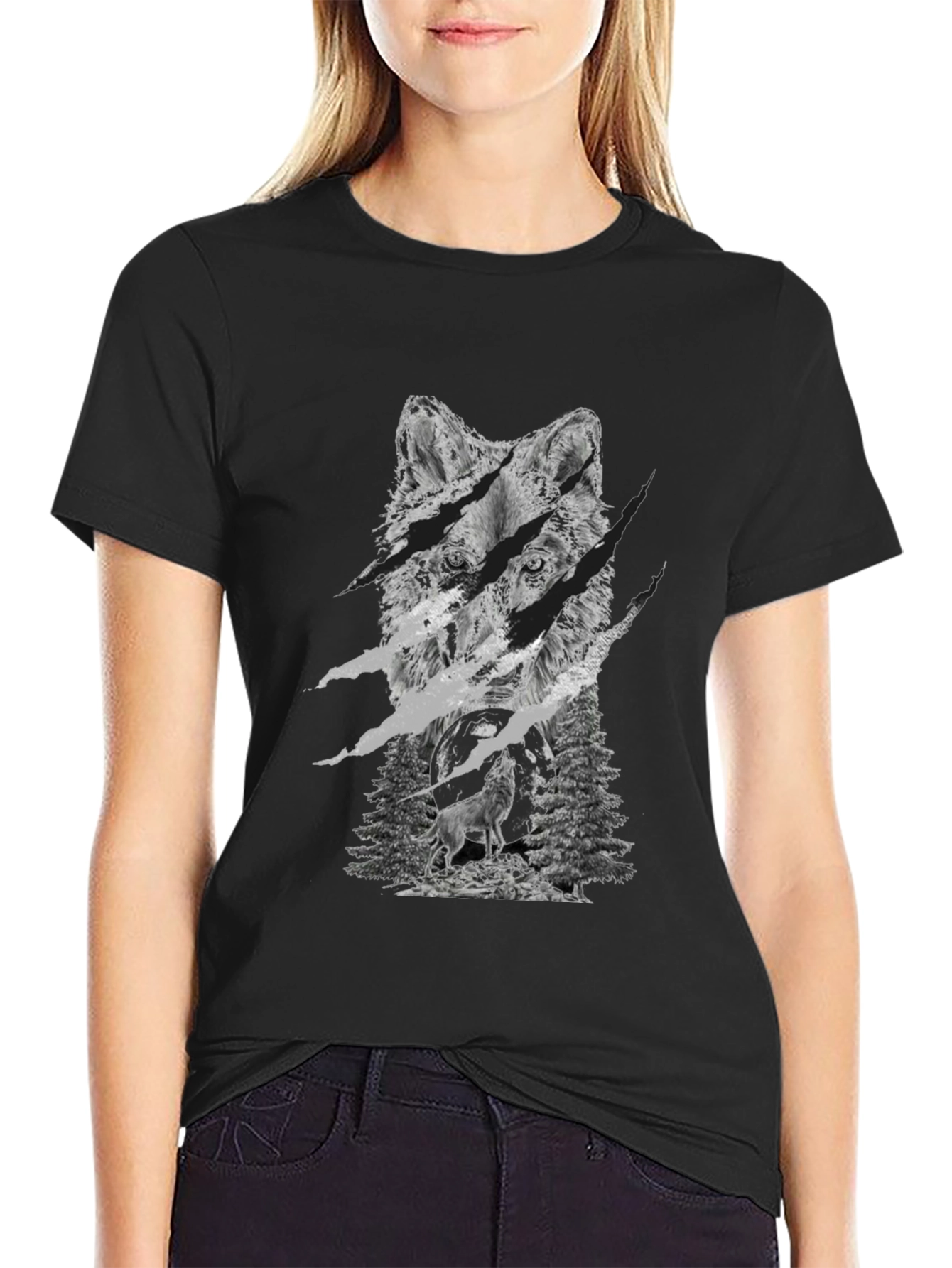 Wolf Graphic Tee - Black Cotton Blend