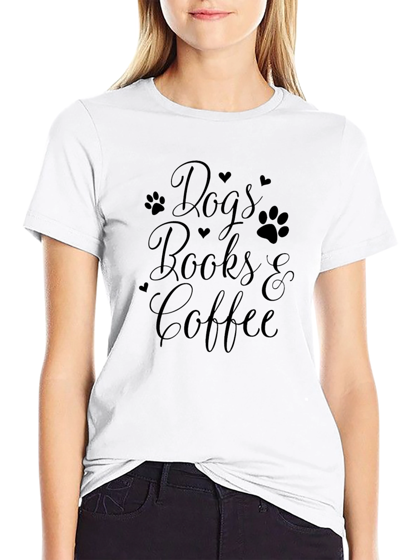 Dogs Books & Coffee Graphic Tee - Black