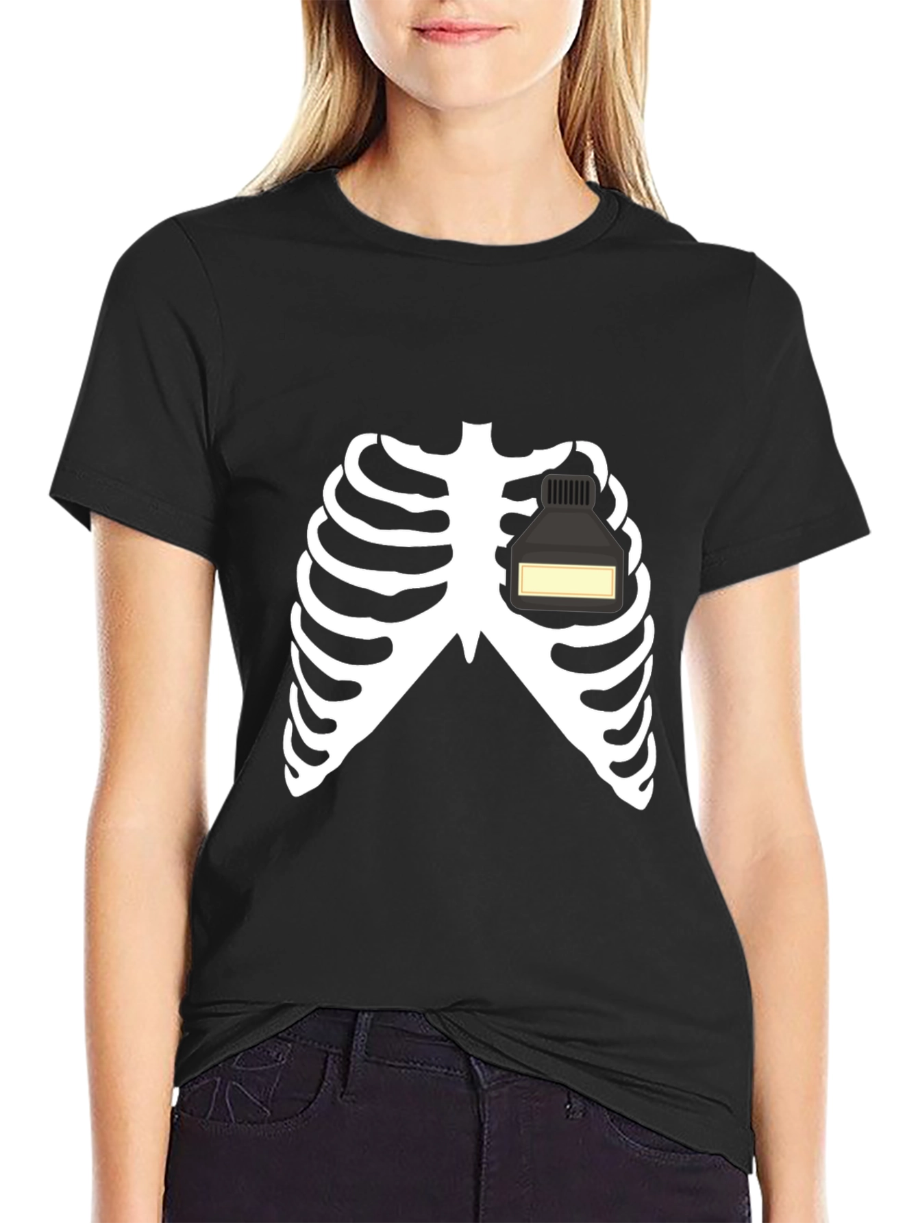 Skeleton Rib Cage Ink Bottle Heart Graphic Tee
