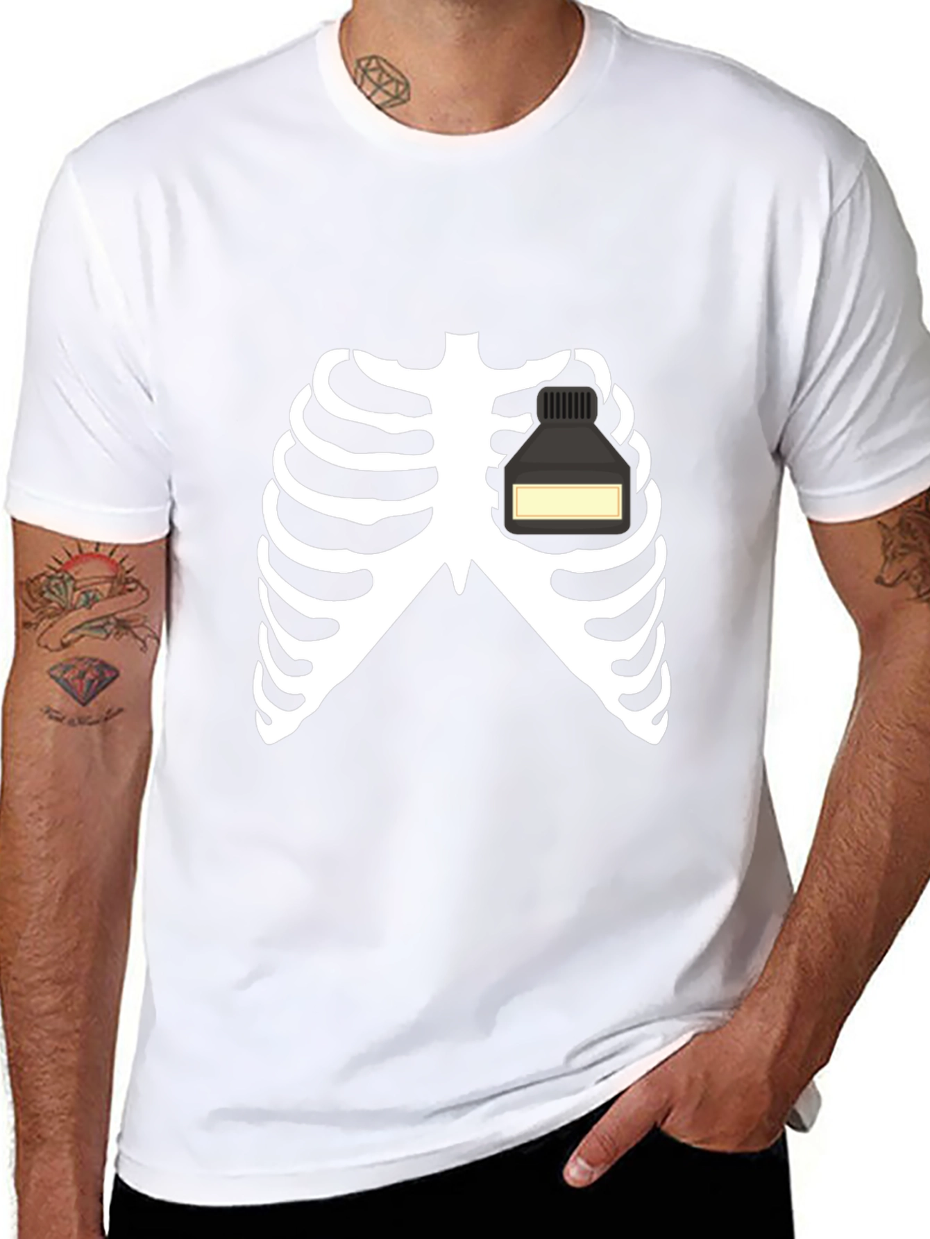Skeleton Rib Cage Ink Bottle Heart Graphic Tee