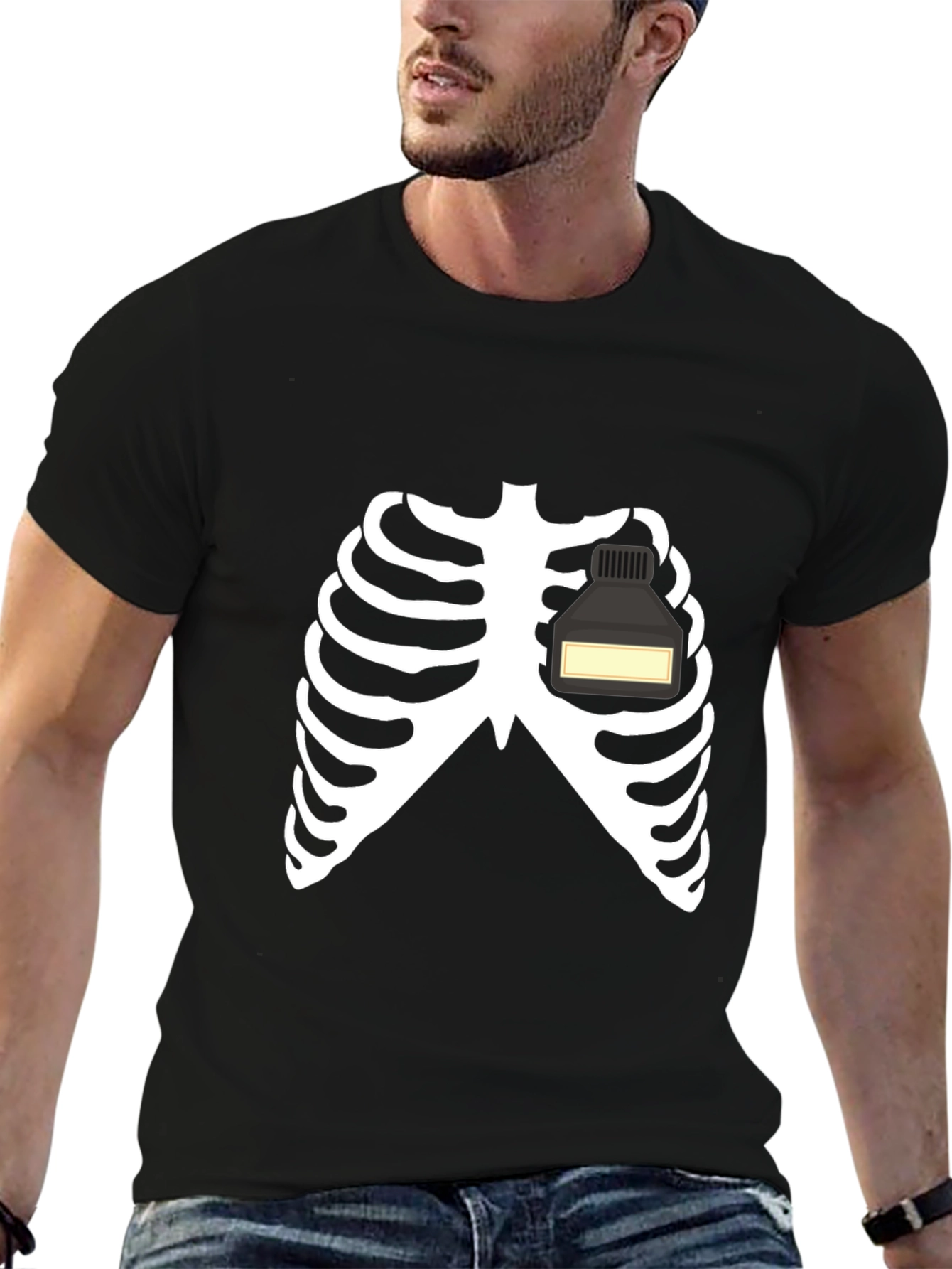 Skeleton Rib Cage Ink Bottle Heart Graphic Tee