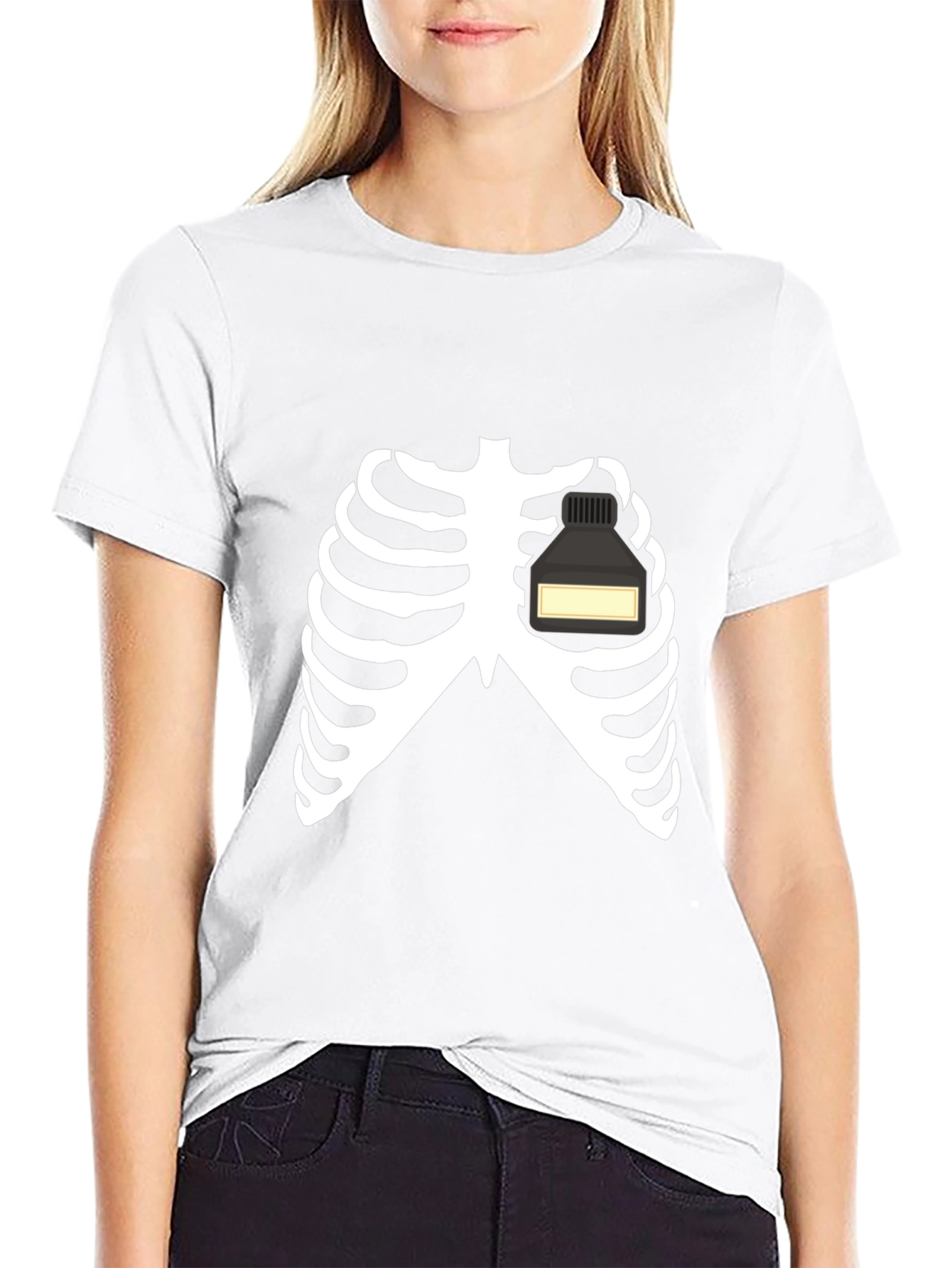 Skeleton Rib Cage Ink Bottle Heart Graphic Tee