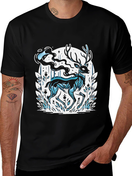Mystic Deer Graphic T-Shirt - Black Cotton Blend Tee