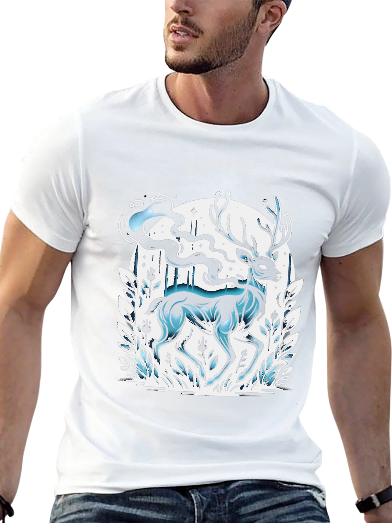 Mystic Deer Graphic T-Shirt - Black Cotton Blend Tee