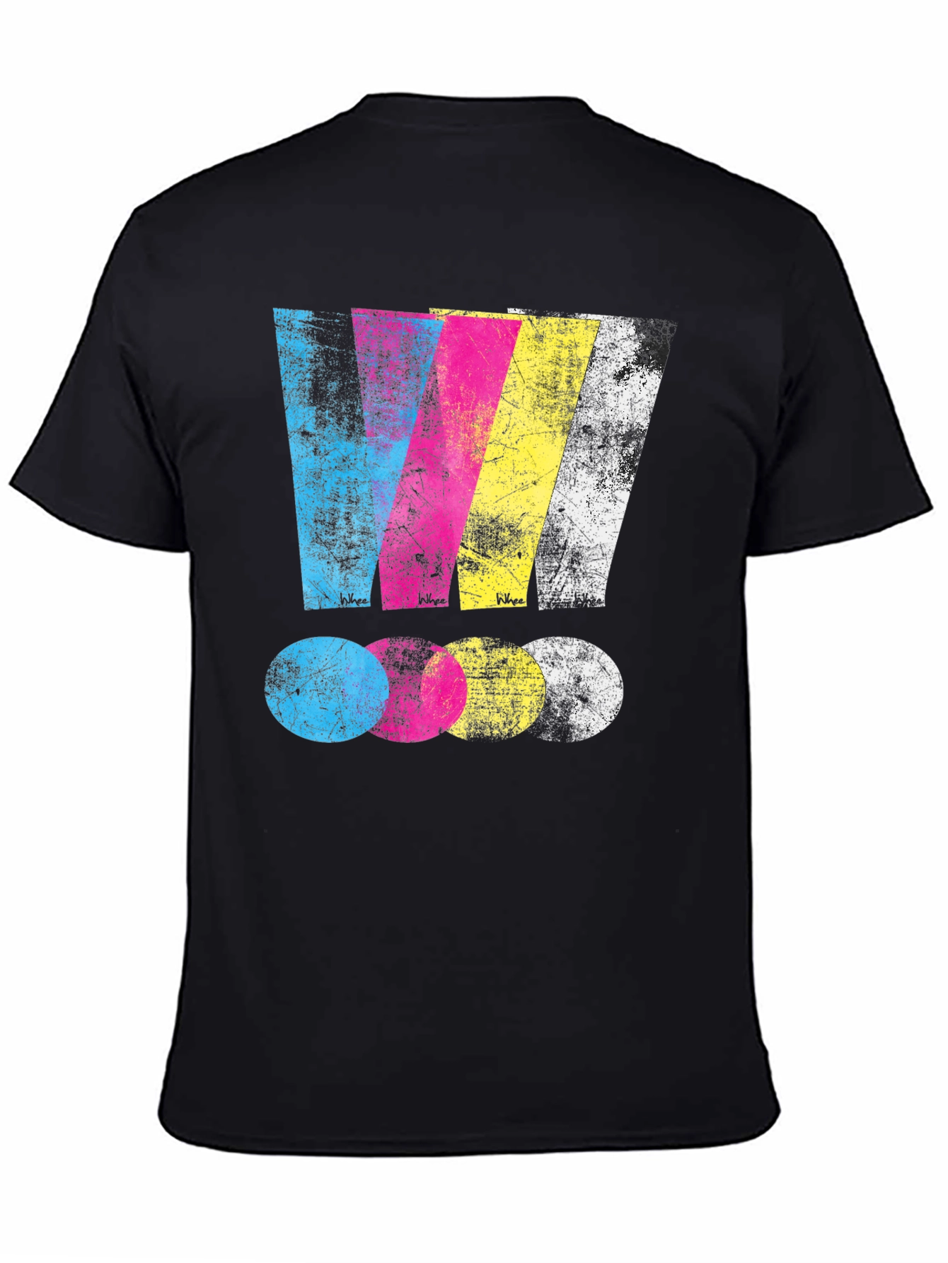 Distressed CMYK Graphic Print Black T-Shirt
