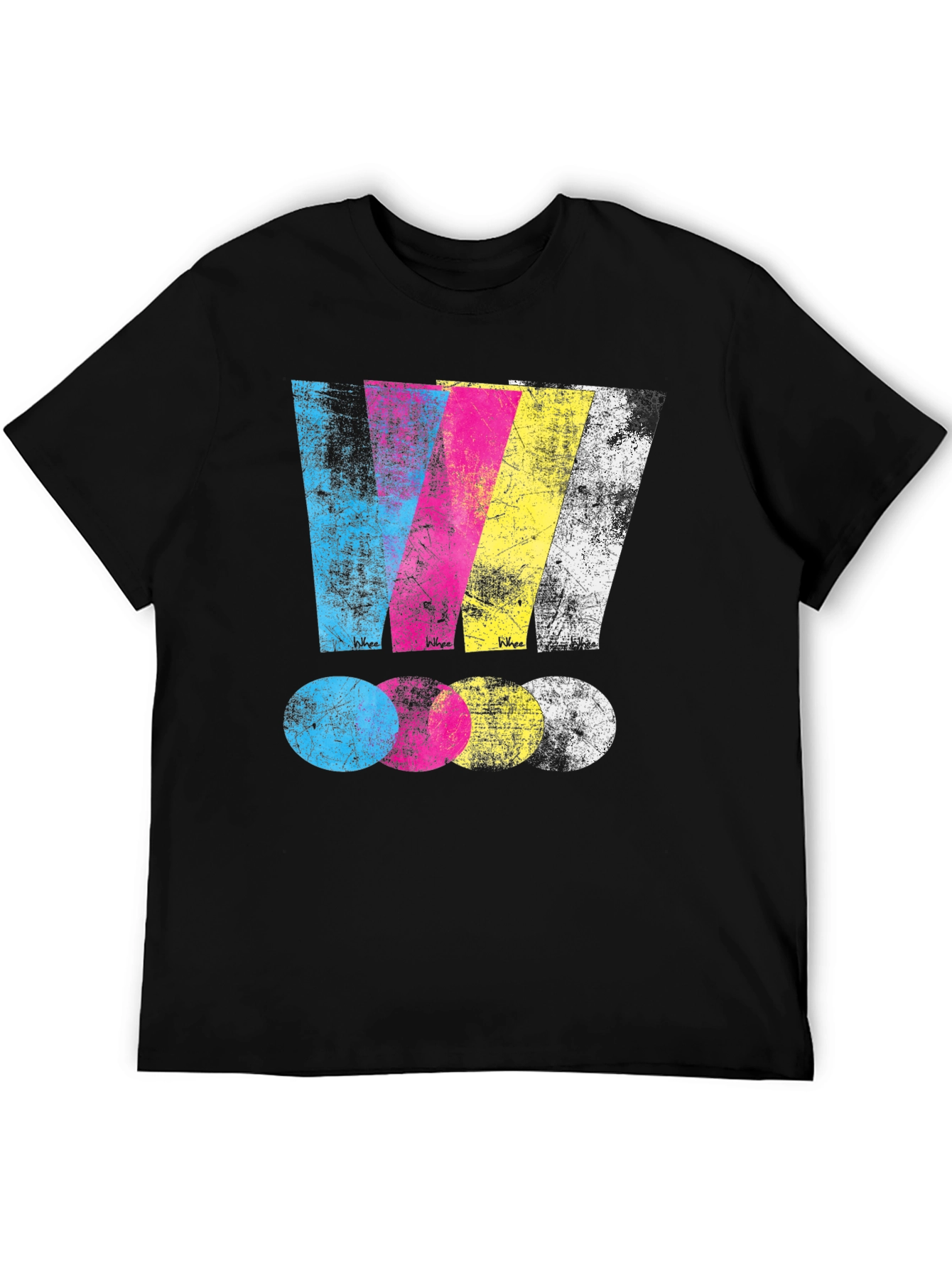 Distressed CMYK Graphic Print Black T-Shirt