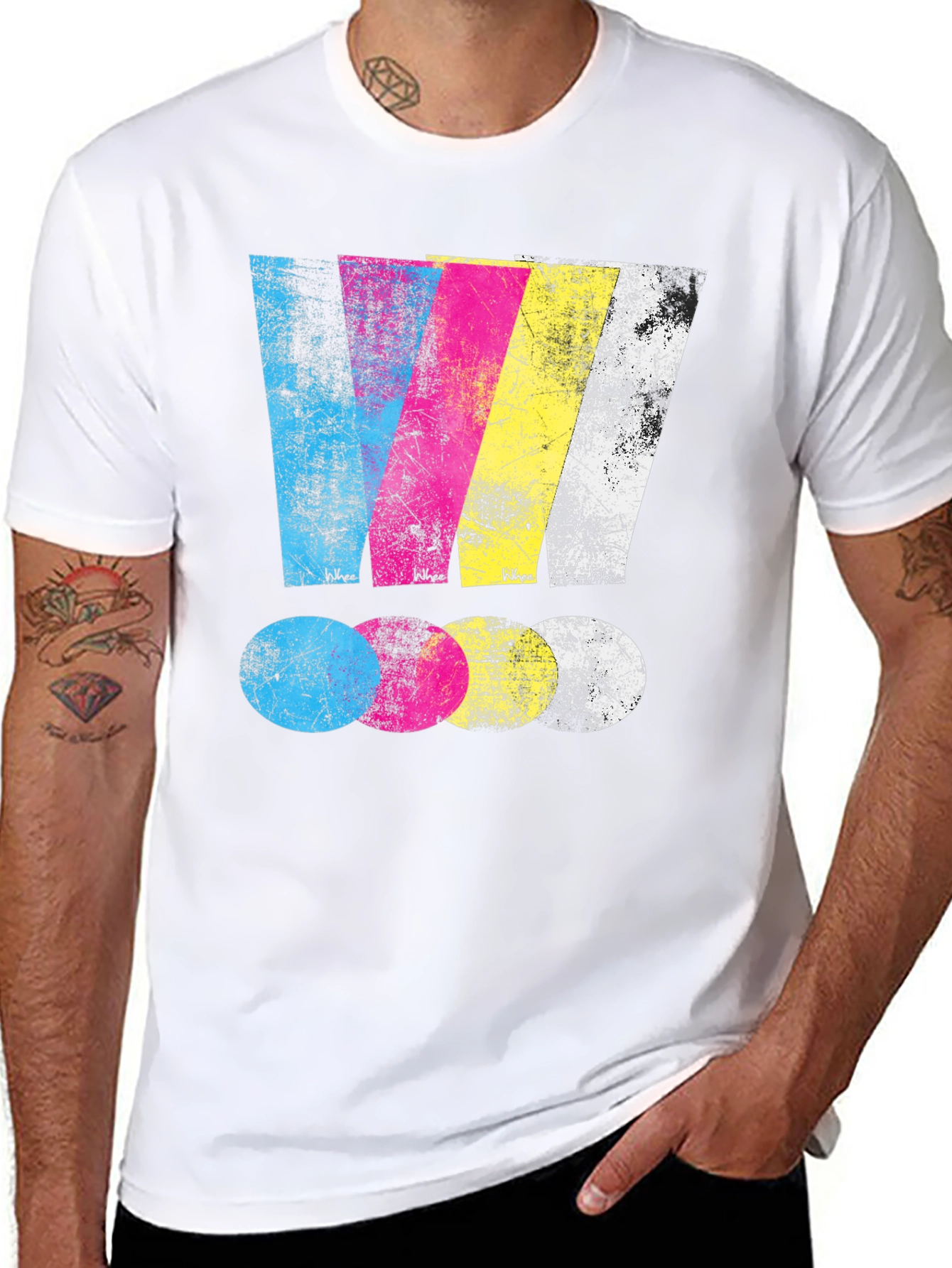 Distressed CMYK Graphic Print Black T-Shirt