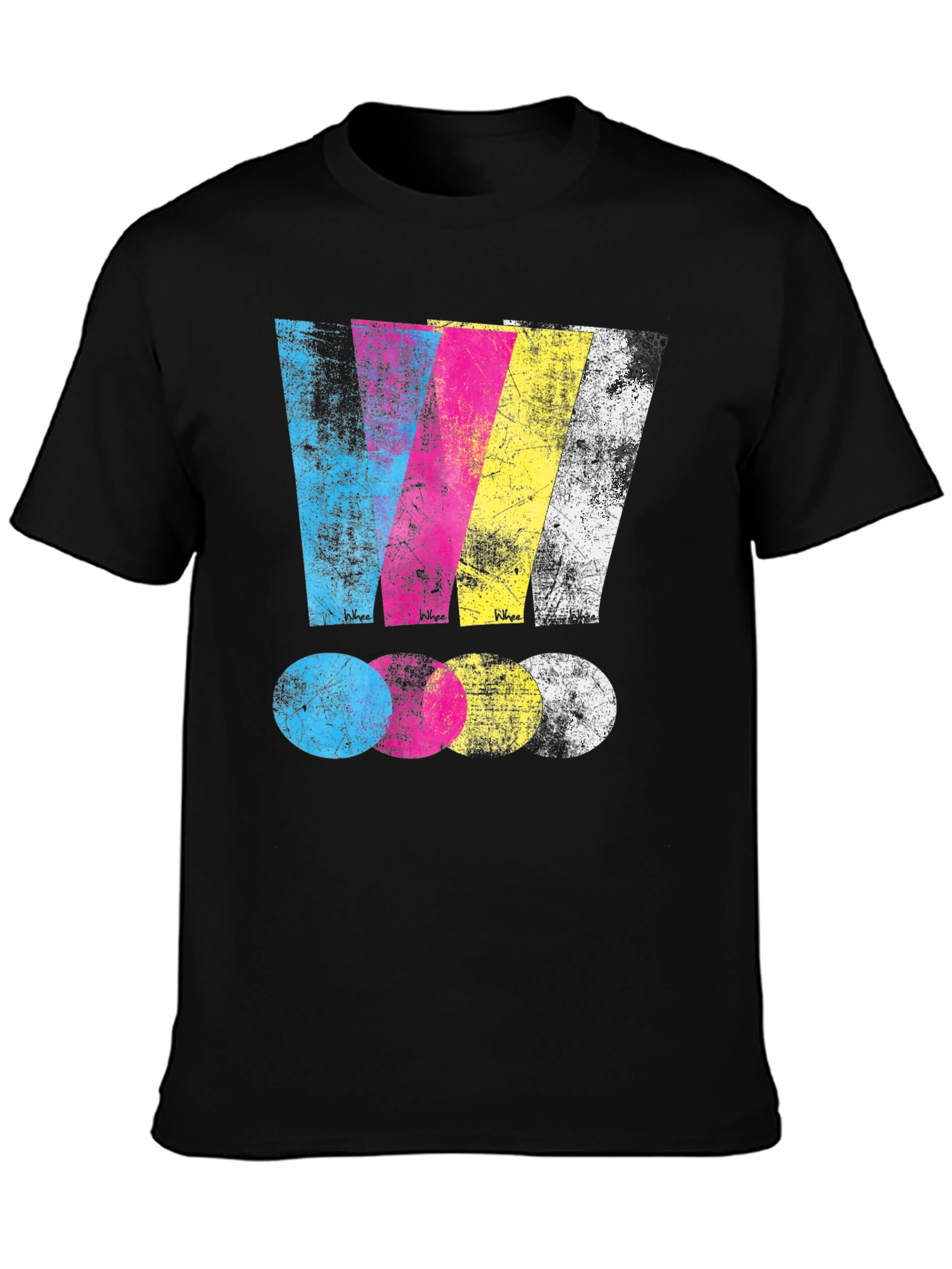 Distressed CMYK Graphic Print Black T-Shirt