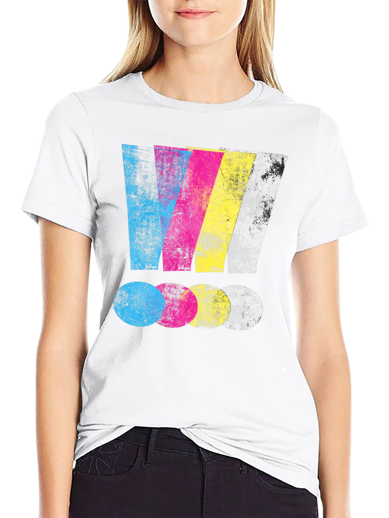 Distressed CMYK Graphic Print Black T-Shirt