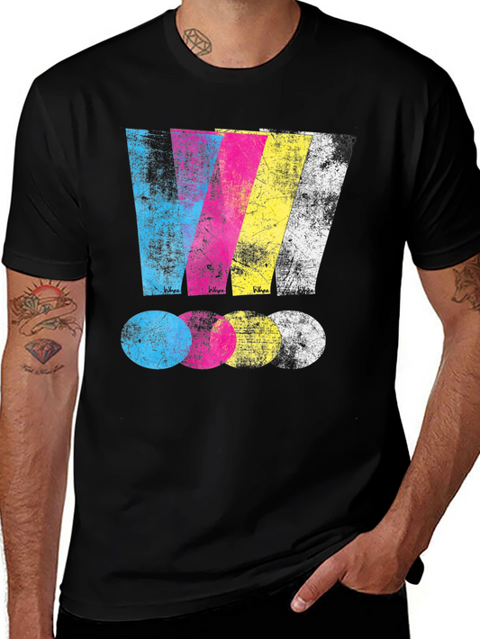 Distressed CMYK Graphic Print Black T-Shirt