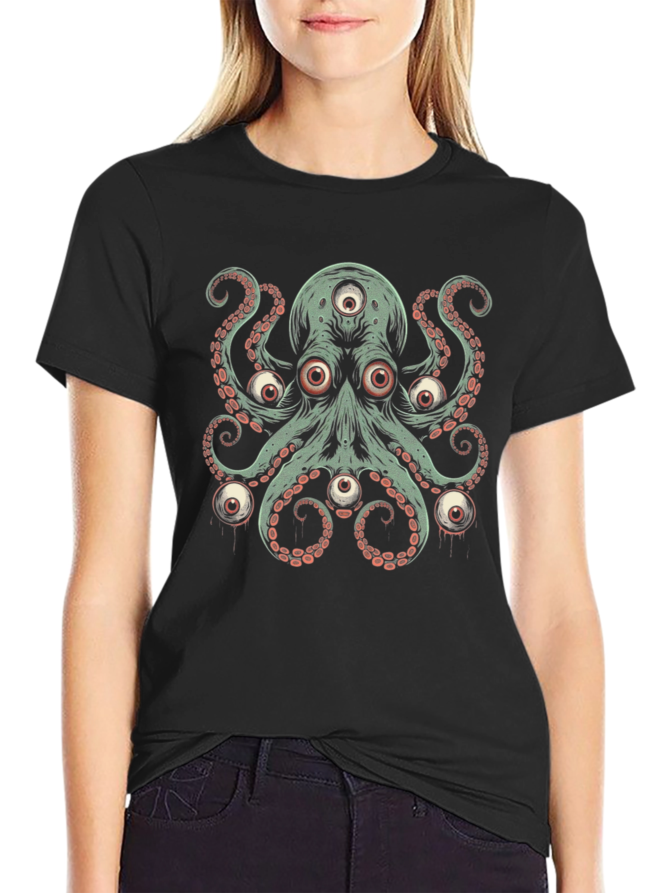 Eye-Catching Octopus Graphic Print Black T-Shirt