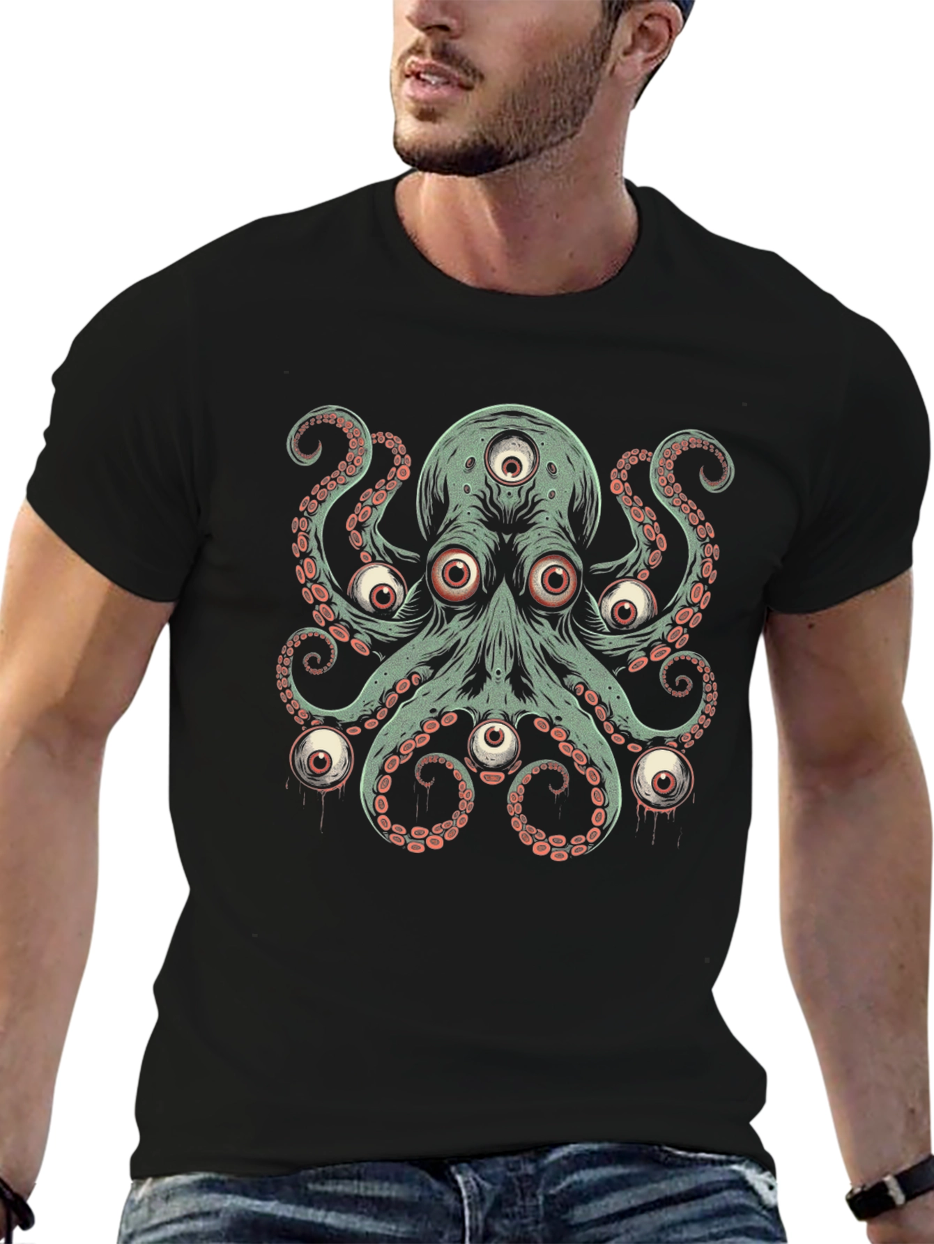 Eye-Catching Octopus Graphic Print Black T-Shirt