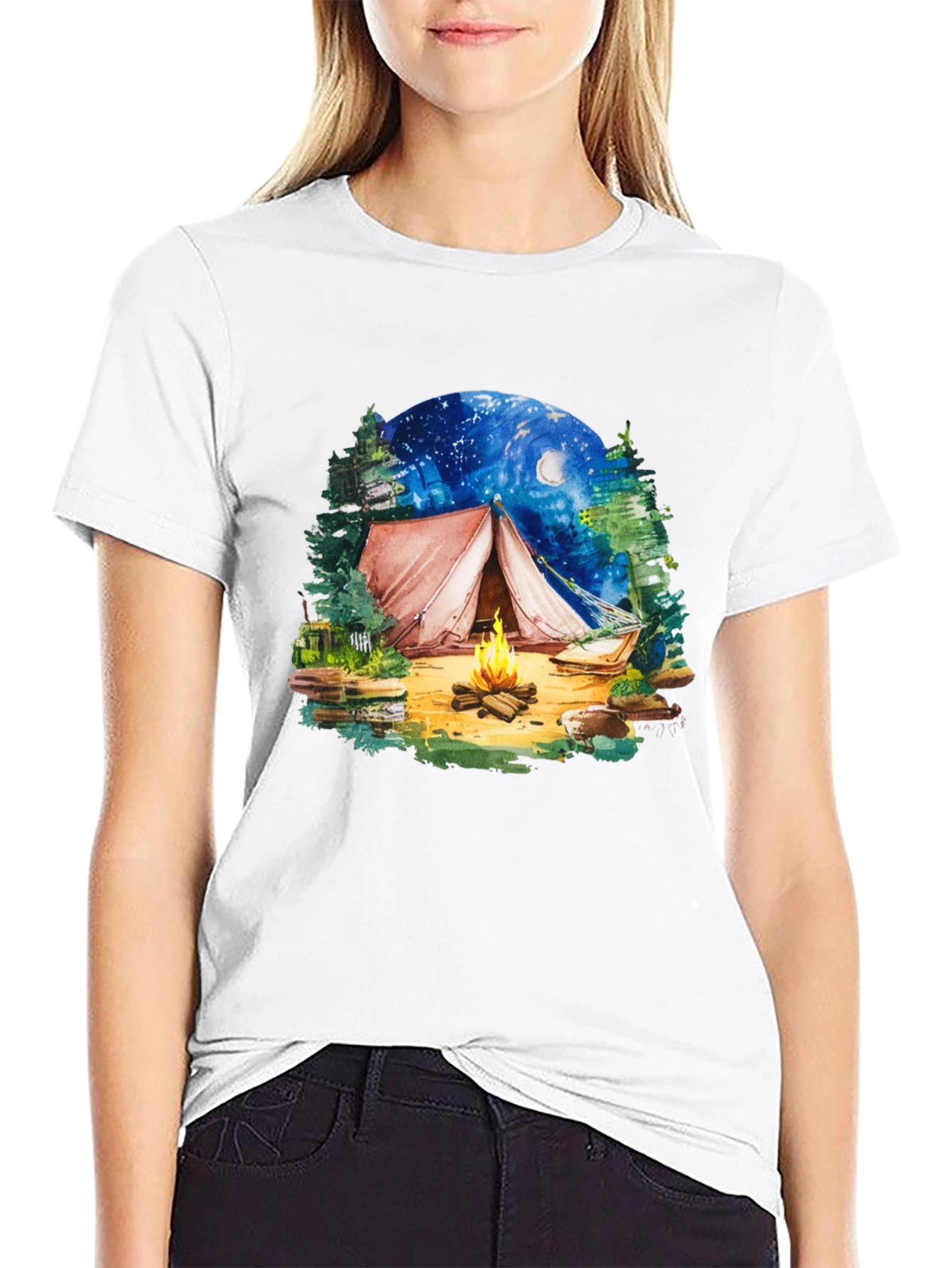 Camping Tent Bonfire Graphic Tee