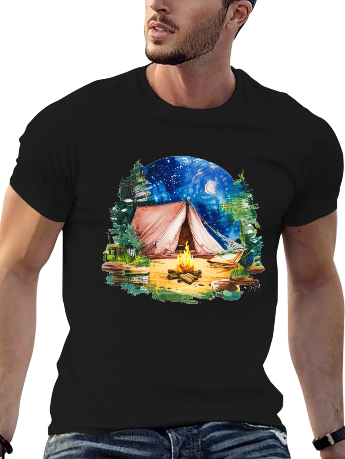 Camping Tent Bonfire Graphic Tee