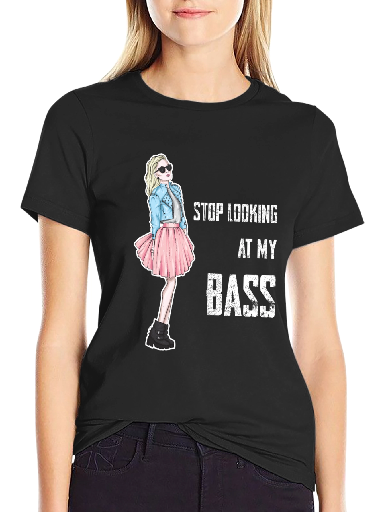 Stop Looking At My Bass Funny Graphic T-Shirt