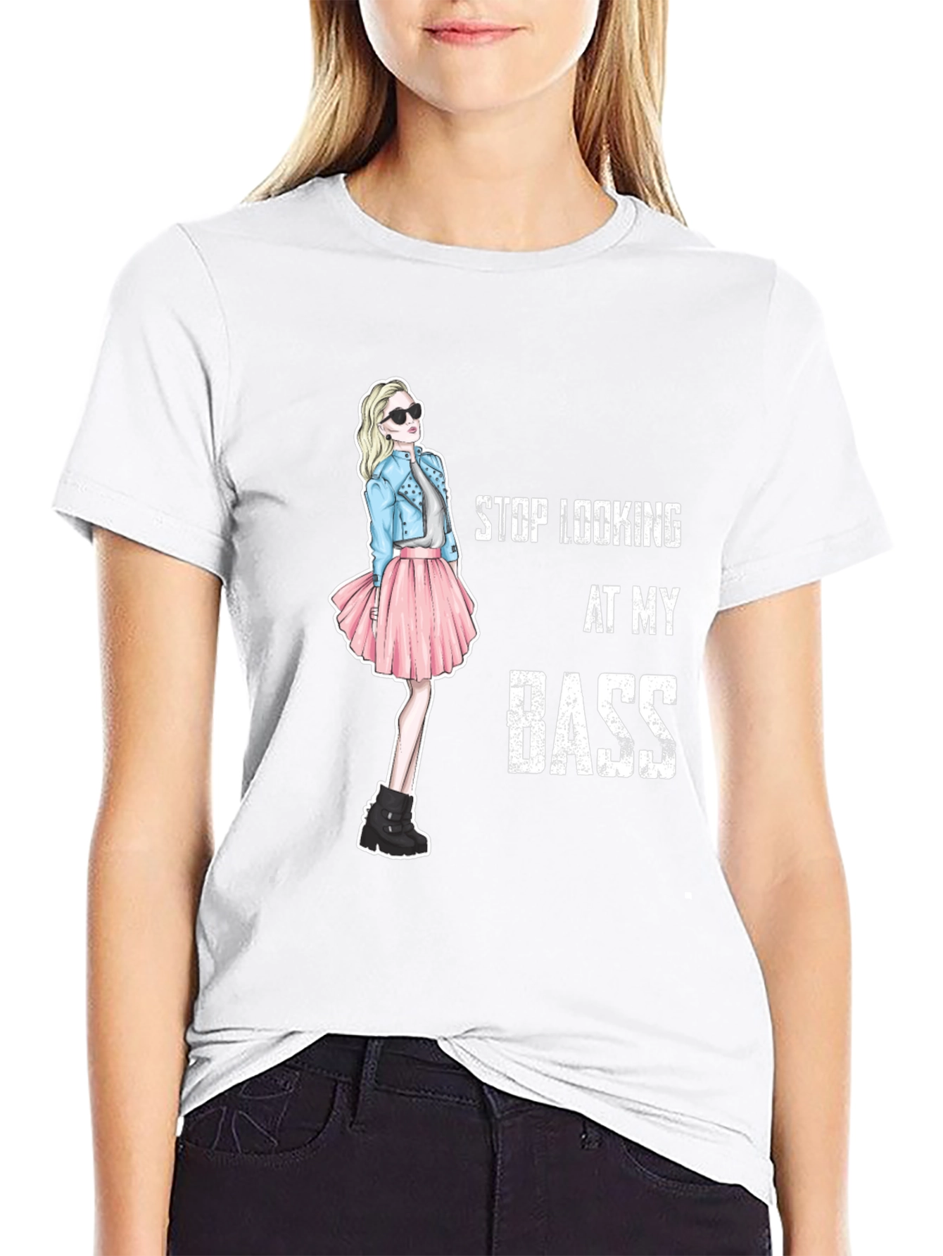 Stop Looking At My Bass Funny Graphic T-Shirt