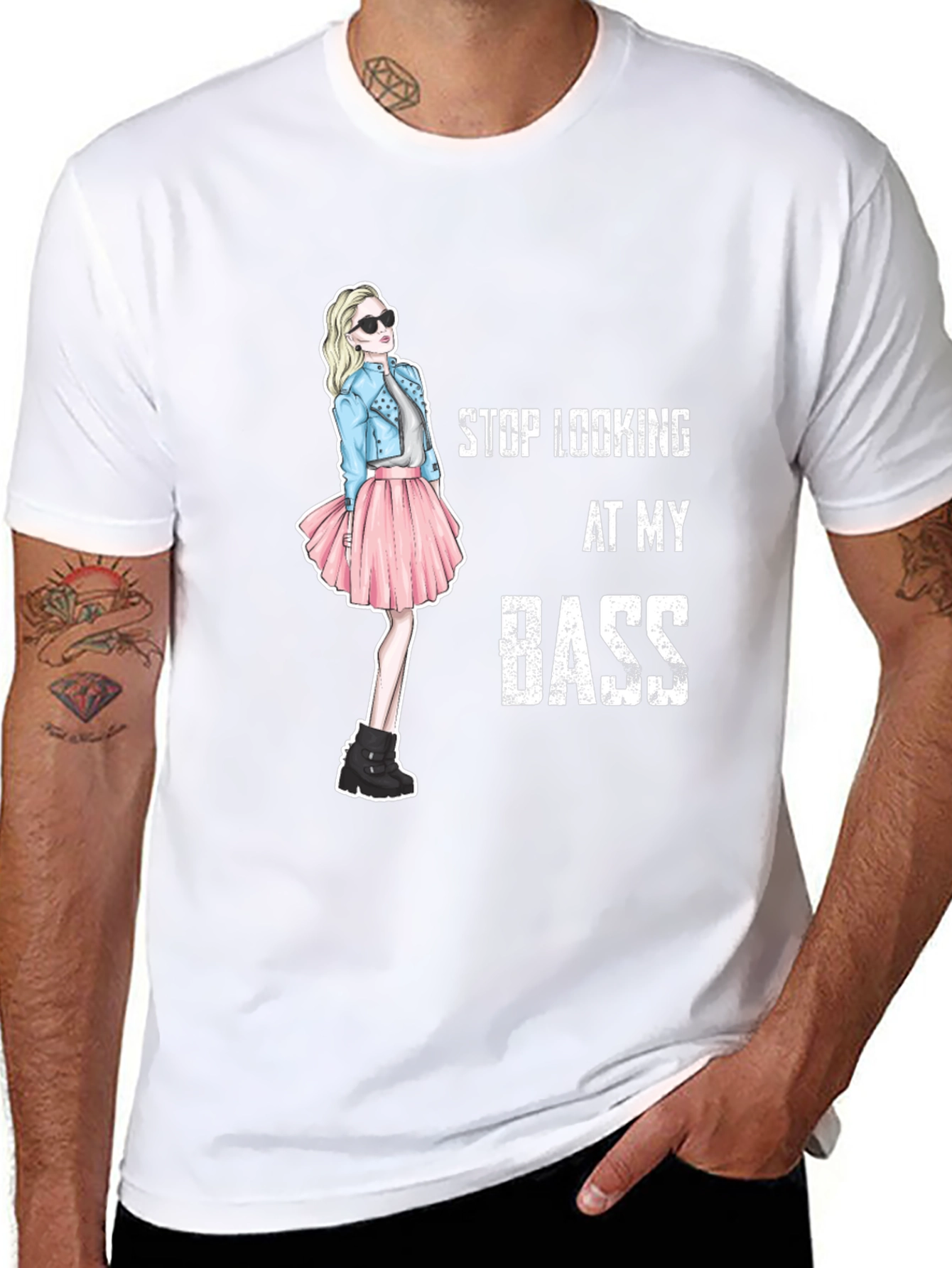 Stop Looking At My Bass Funny Graphic T-Shirt