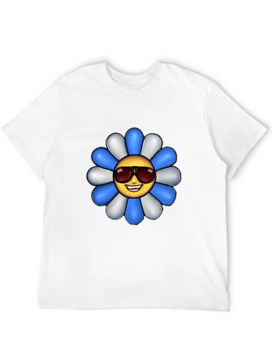 Cool Flower Emoji Graphic Tee - Black Cotton Shirt