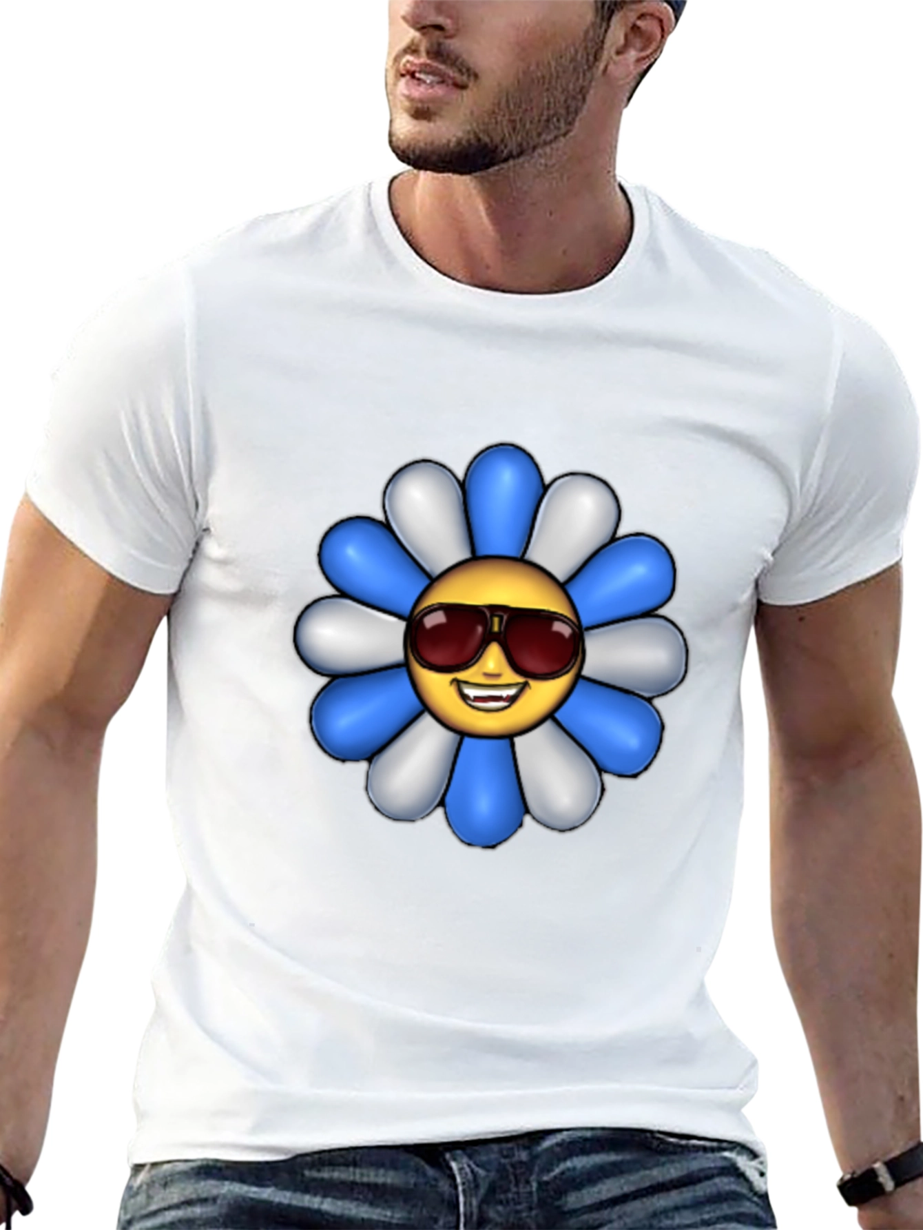 Cool Flower Emoji Graphic Tee - Black Cotton Shirt