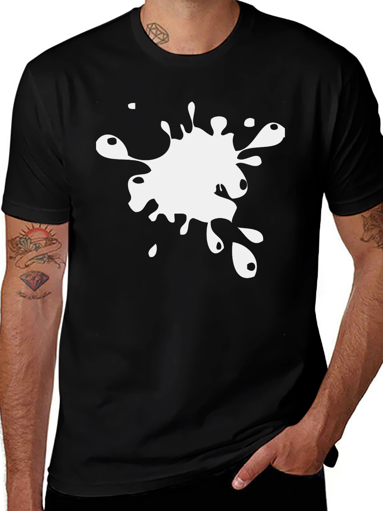 Black T-Shirt with White Splatter Design