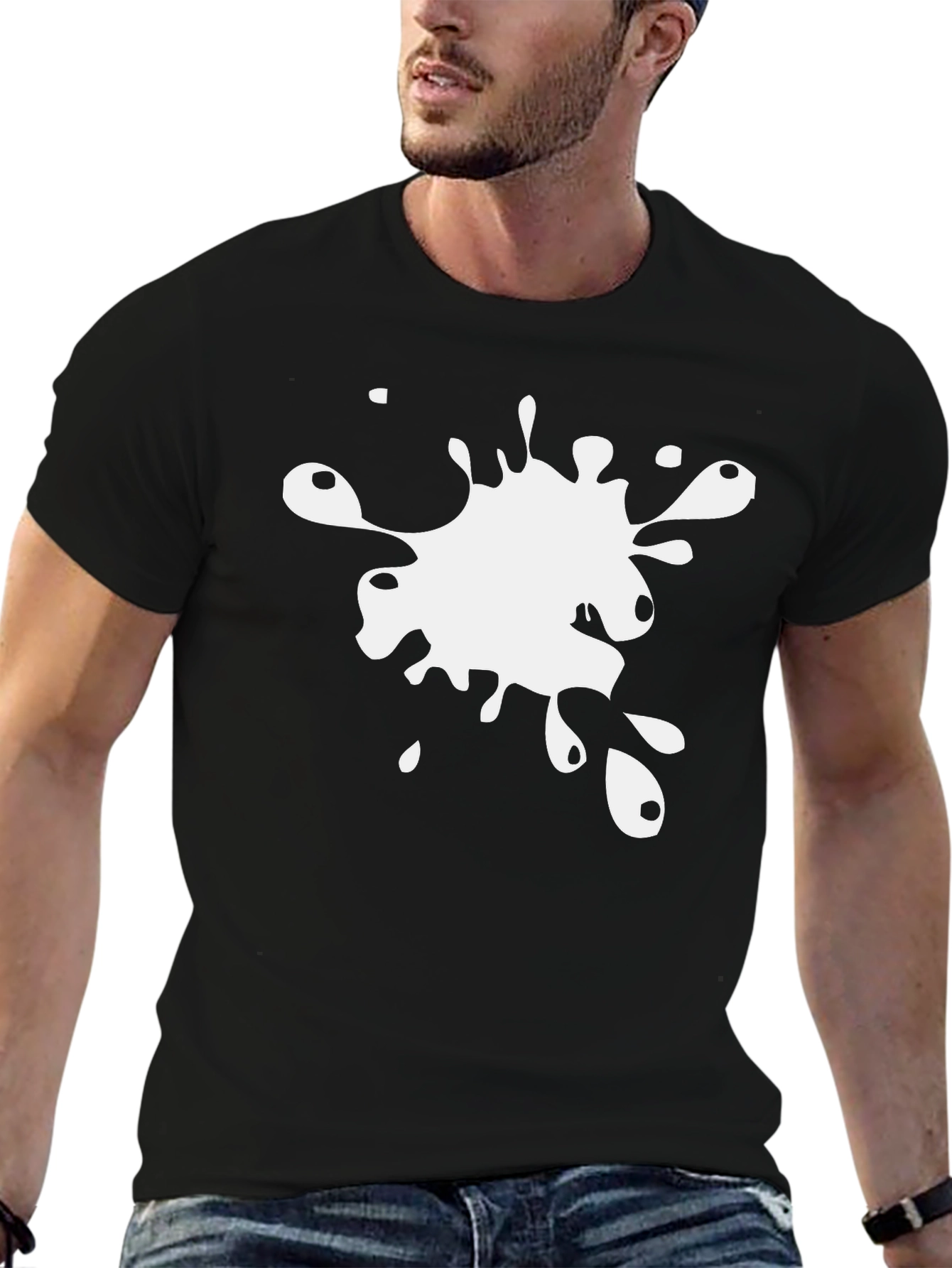 Black T-Shirt with White Splatter Design