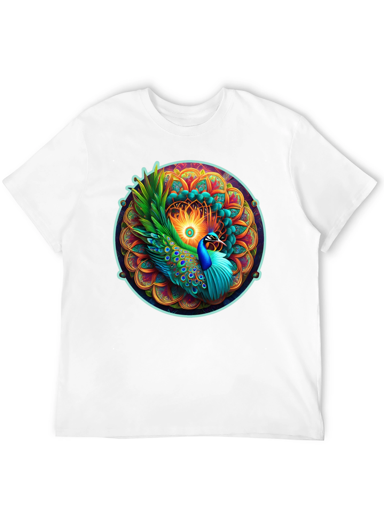 Peacock Mandala Graphic Tee - Vibrant Artistic Design