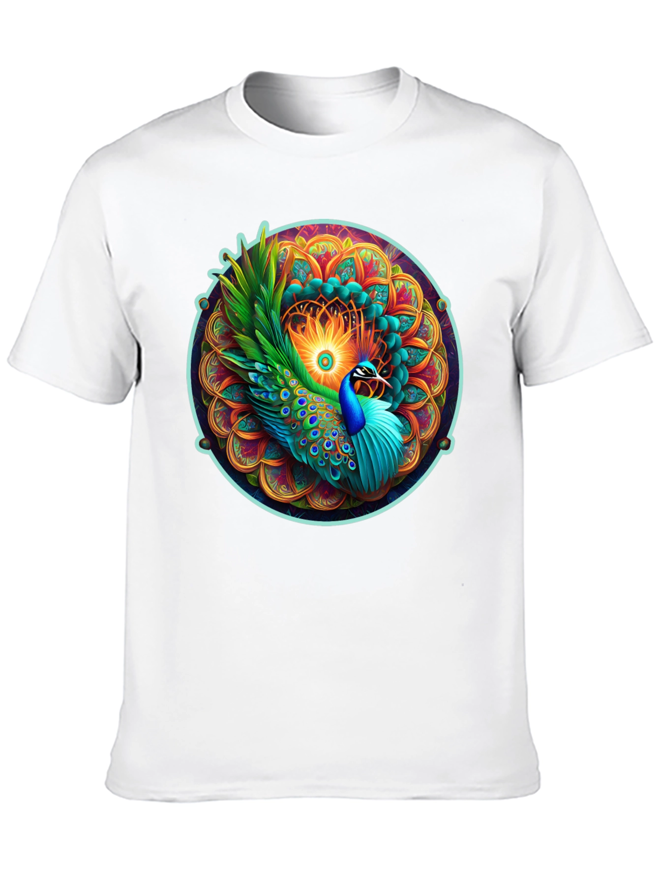 Peacock Mandala Graphic Tee - Vibrant Artistic Design